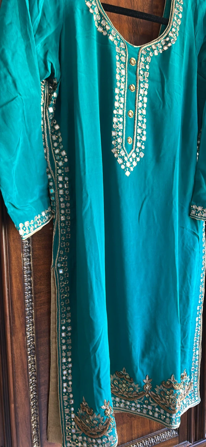 Teal Embellished Kurti Set - photo 2