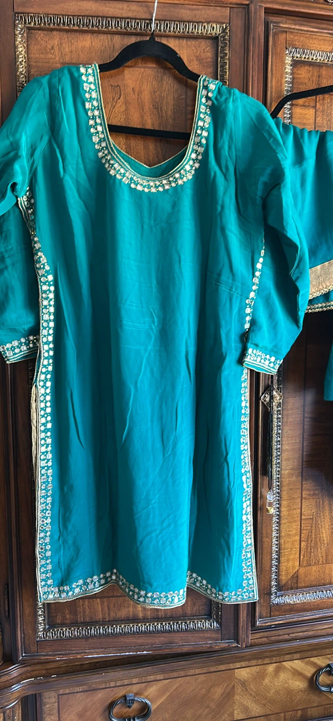 Teal Embellished Kurti Set - photo 4