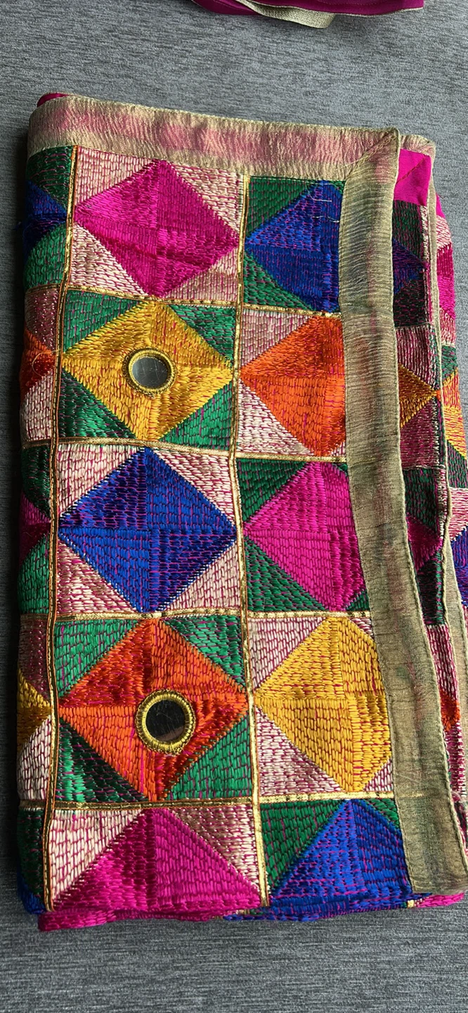 Embroidered Phulkari Dupatta with Mirrors