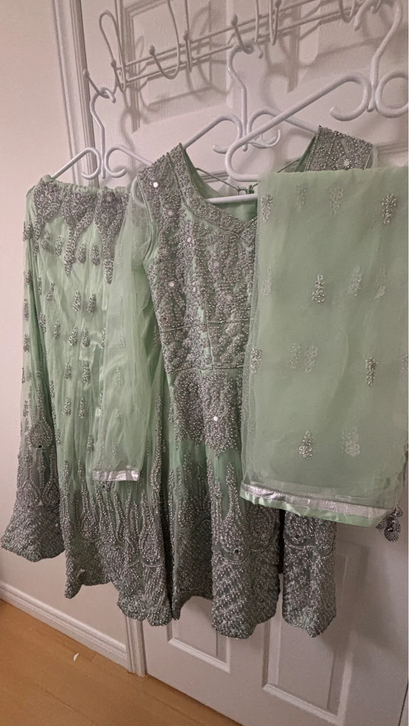 Mint Green Embellished 3 piece party wear - photo 2