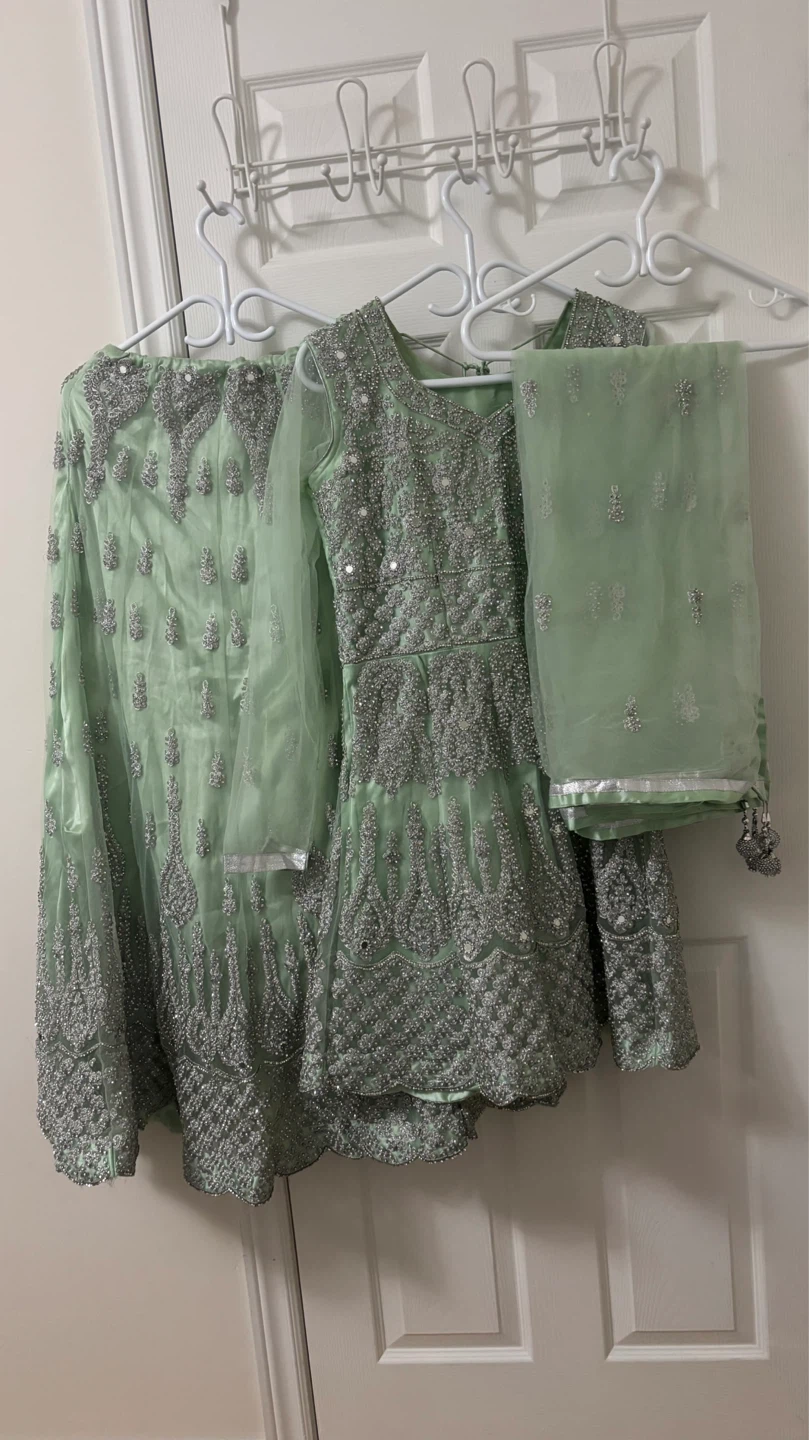 Mint Green Embellished 3 piece party wear
