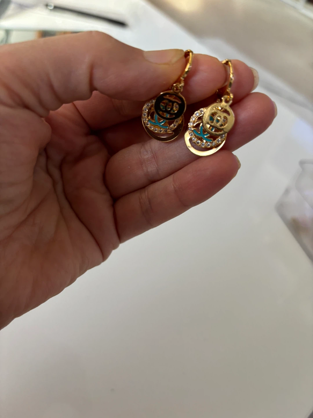 Gold plated Tone CC Logo Hoop Earrings - photo 2