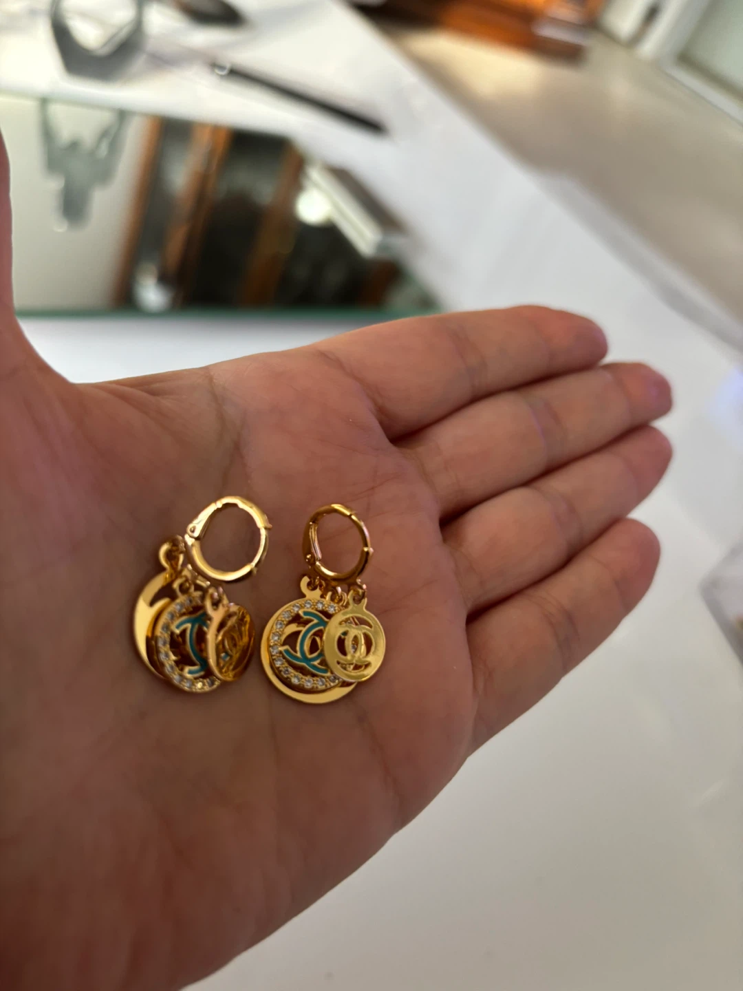 Gold plated Tone CC Logo Hoop Earrings