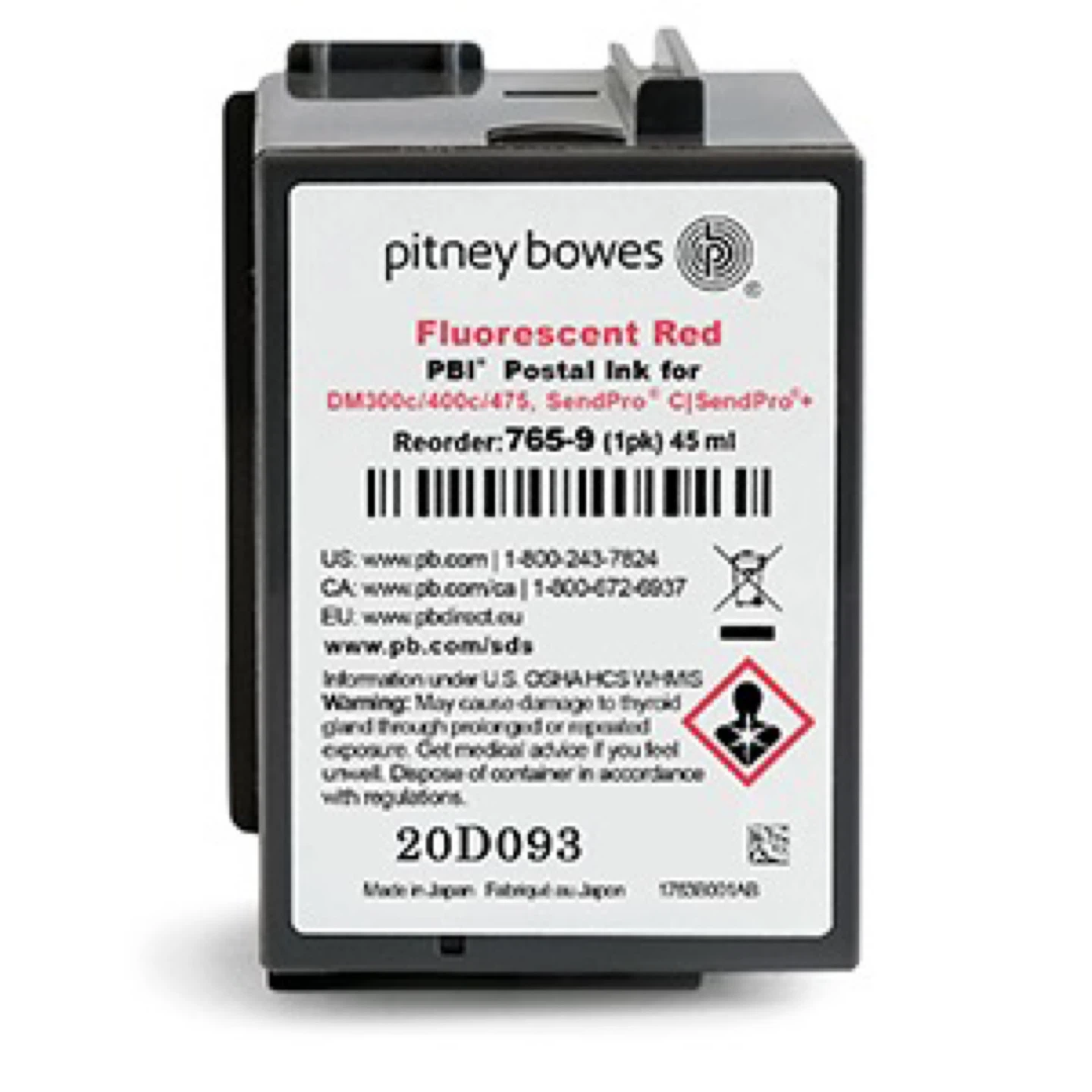 Pitney Bowes PBI Fluorescent Red Postal Ink 45ml