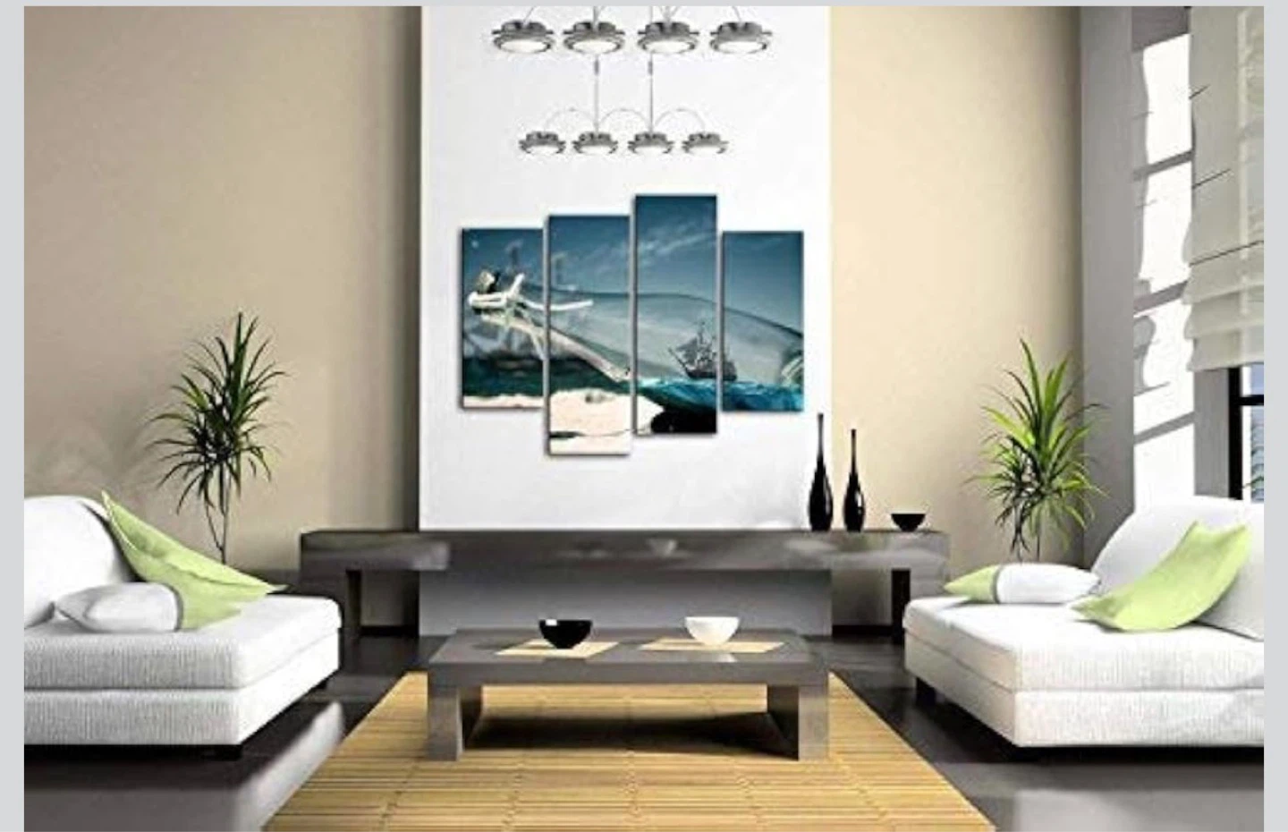 4 Panel Wall Art Drifting Bottle On The Beach Nautical - photo 3