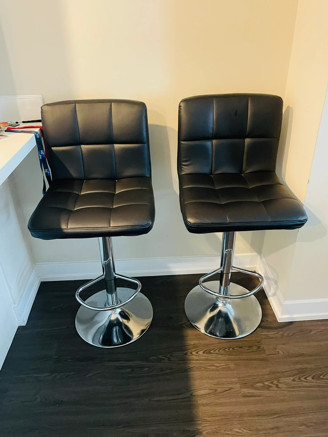 Set of 2 Black PU Leather Swivel Bar Stools - photo 2