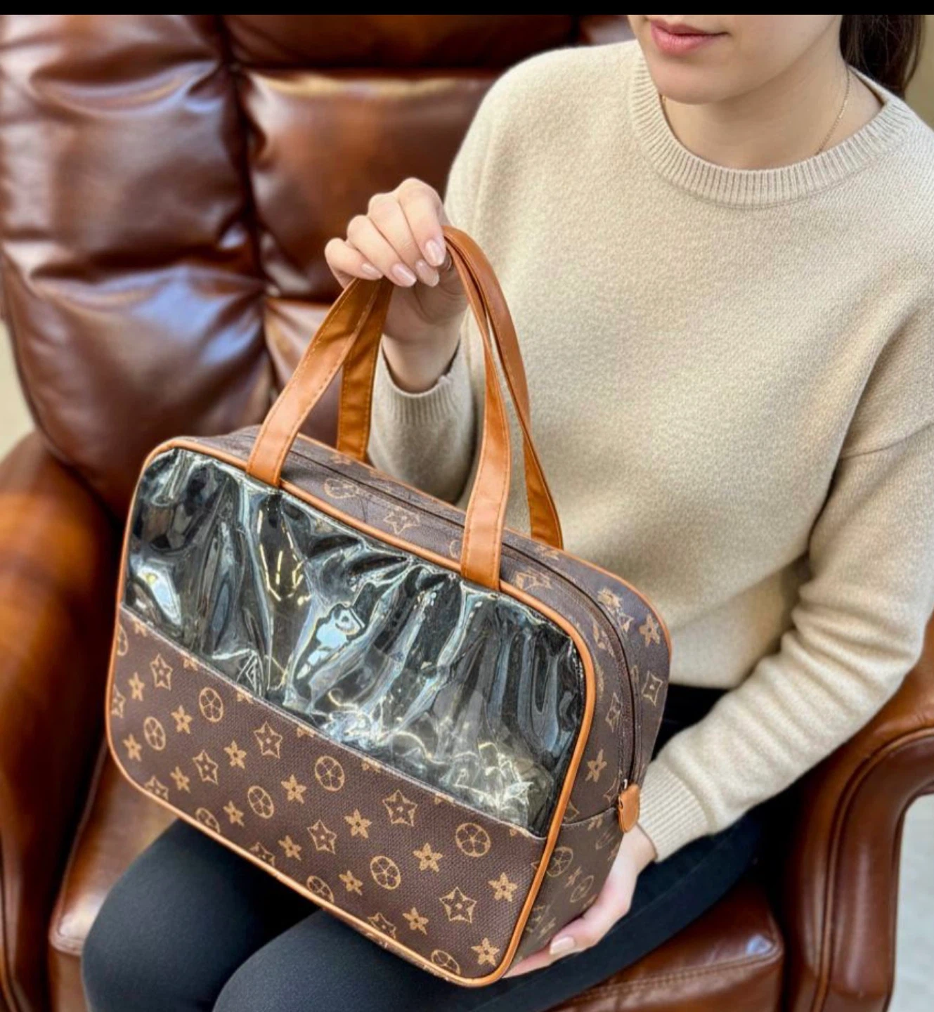 Designer Inspired Travel Bag with Clear Window