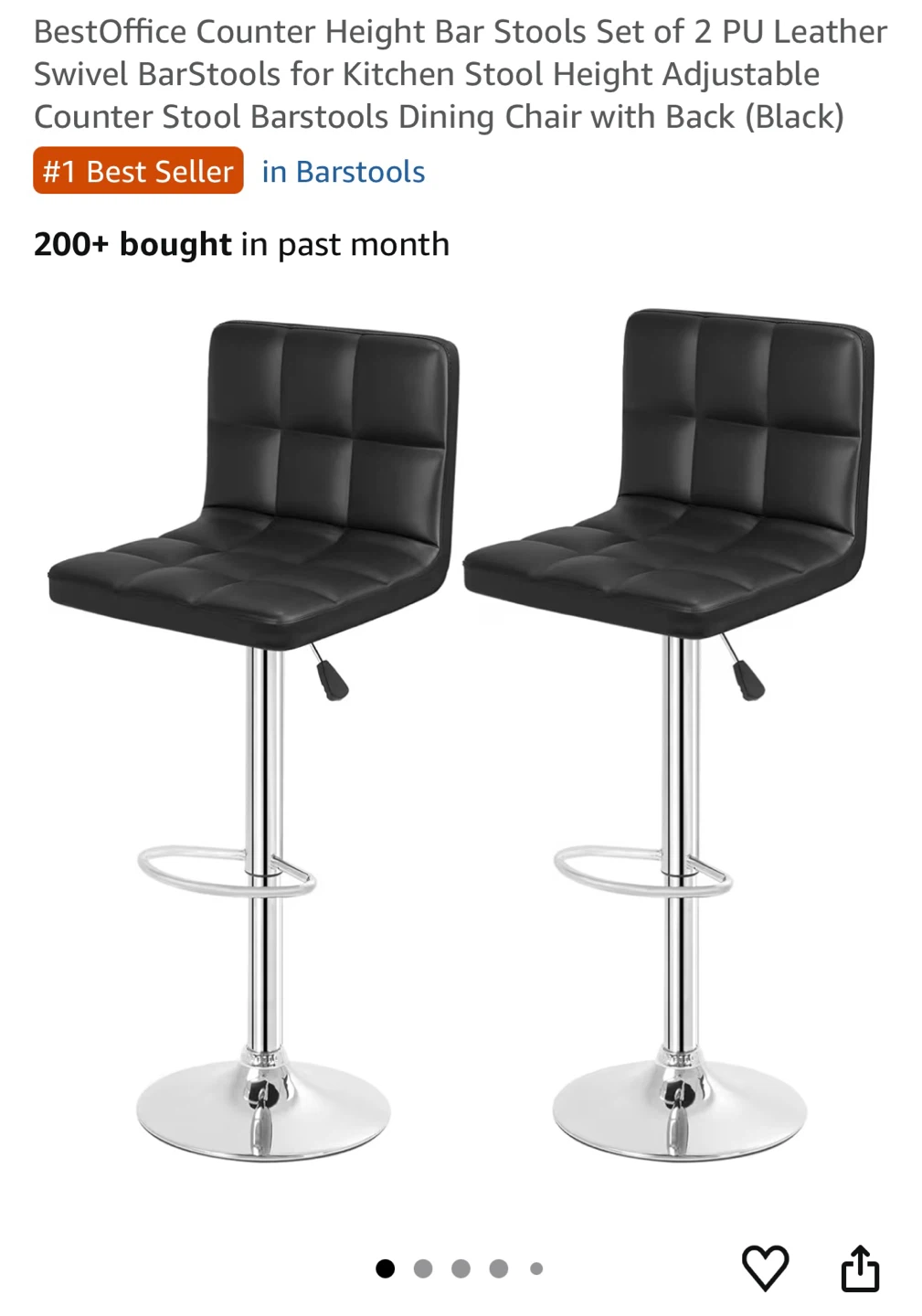 Set of 2 Black PU Leather Swivel Bar Stools - photo 3