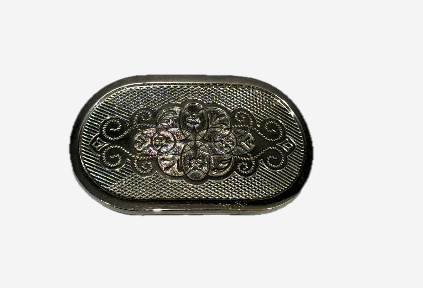 Silver Tone Oval Belt Buckle Floral Design