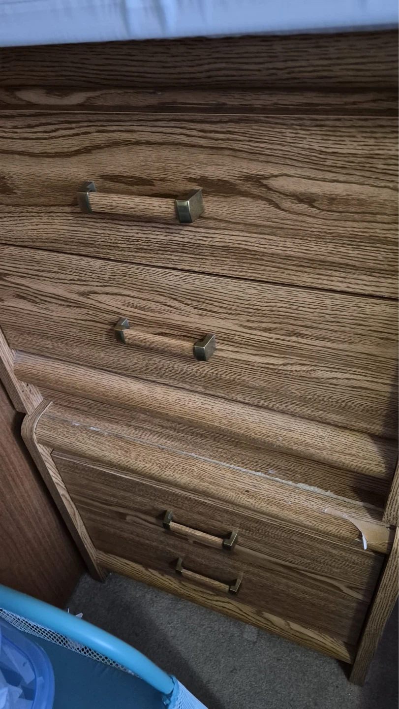 Vintage Oak Dresser with Tri-Fold Mirror and Headboard Set - photo 4