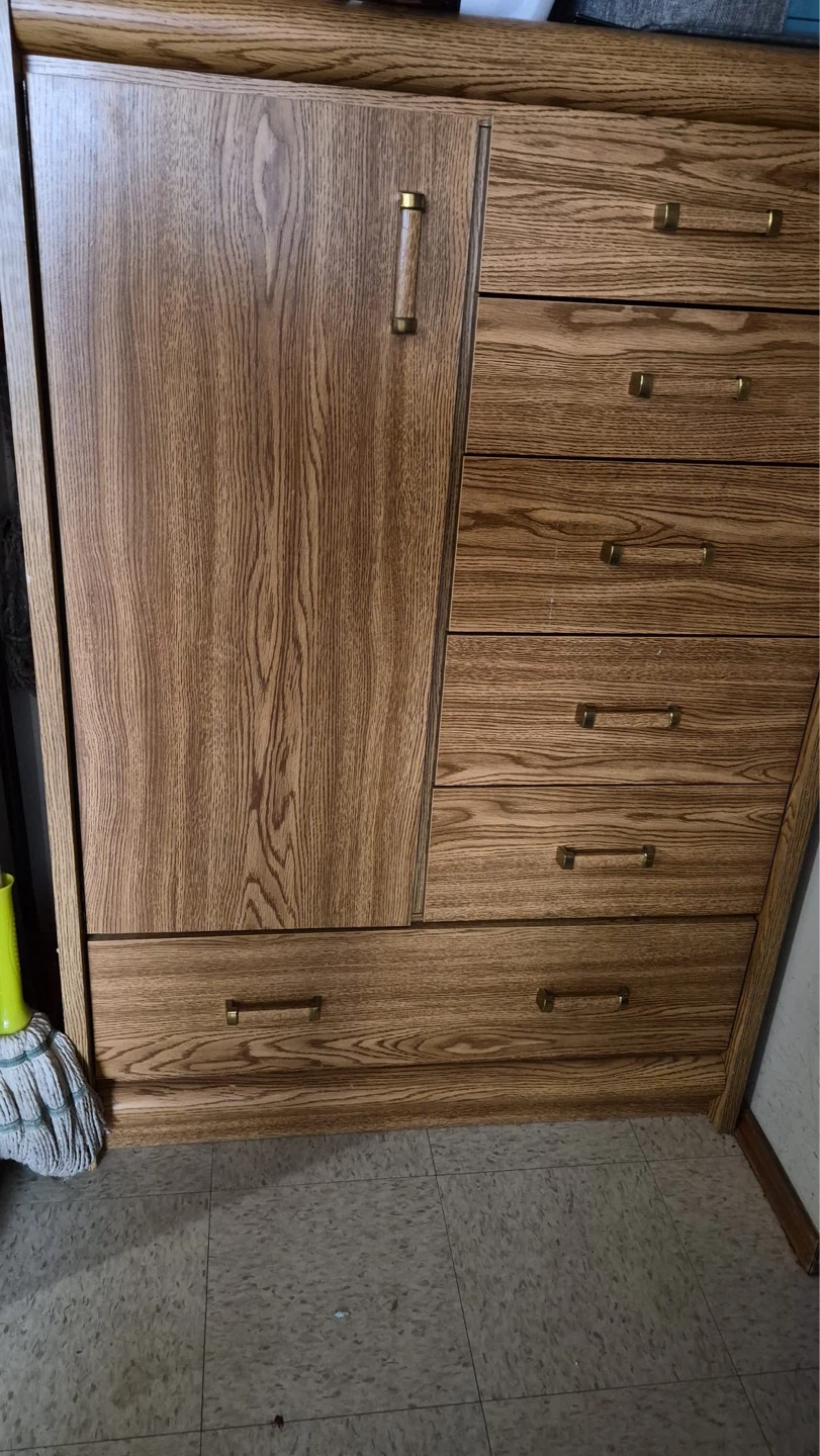 Vintage Oak Dresser with Tri-Fold Mirror and Headboard Set - photo 5