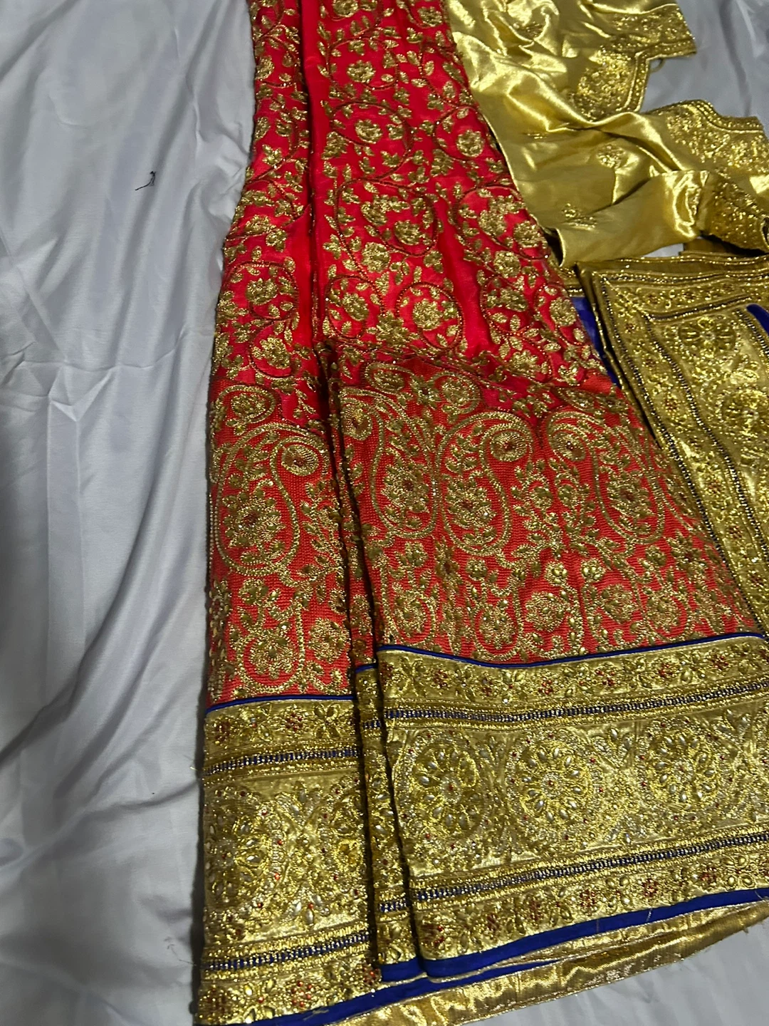 Heavy gorgeous red and blue lengha
