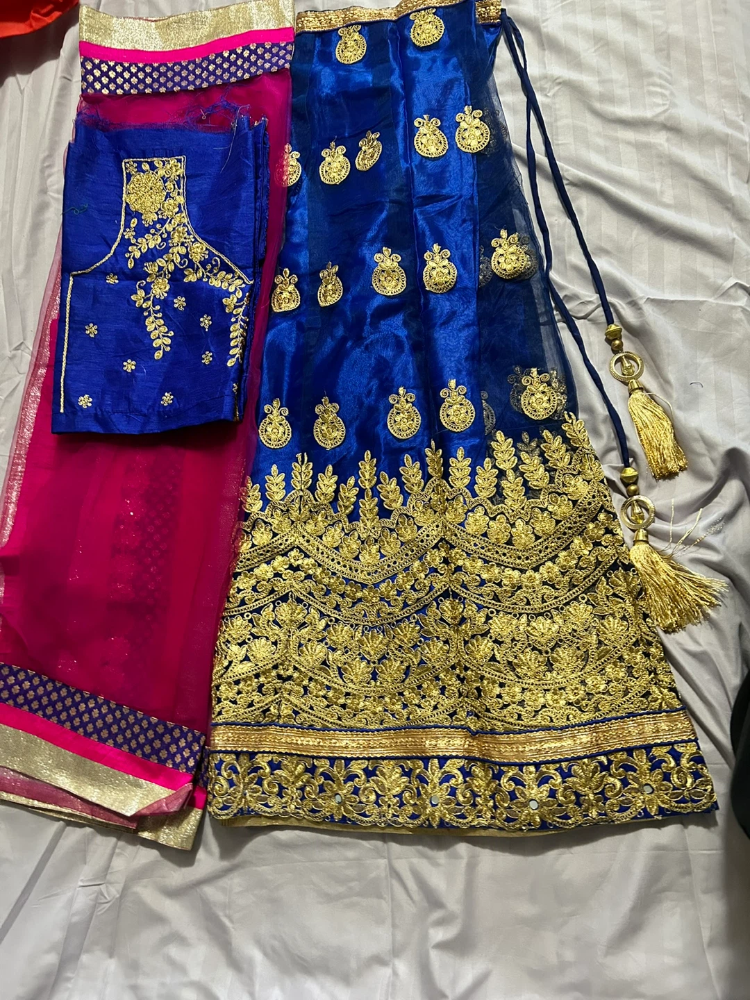 Blue and Gold Embroidered Indian Lehenga Choli Set