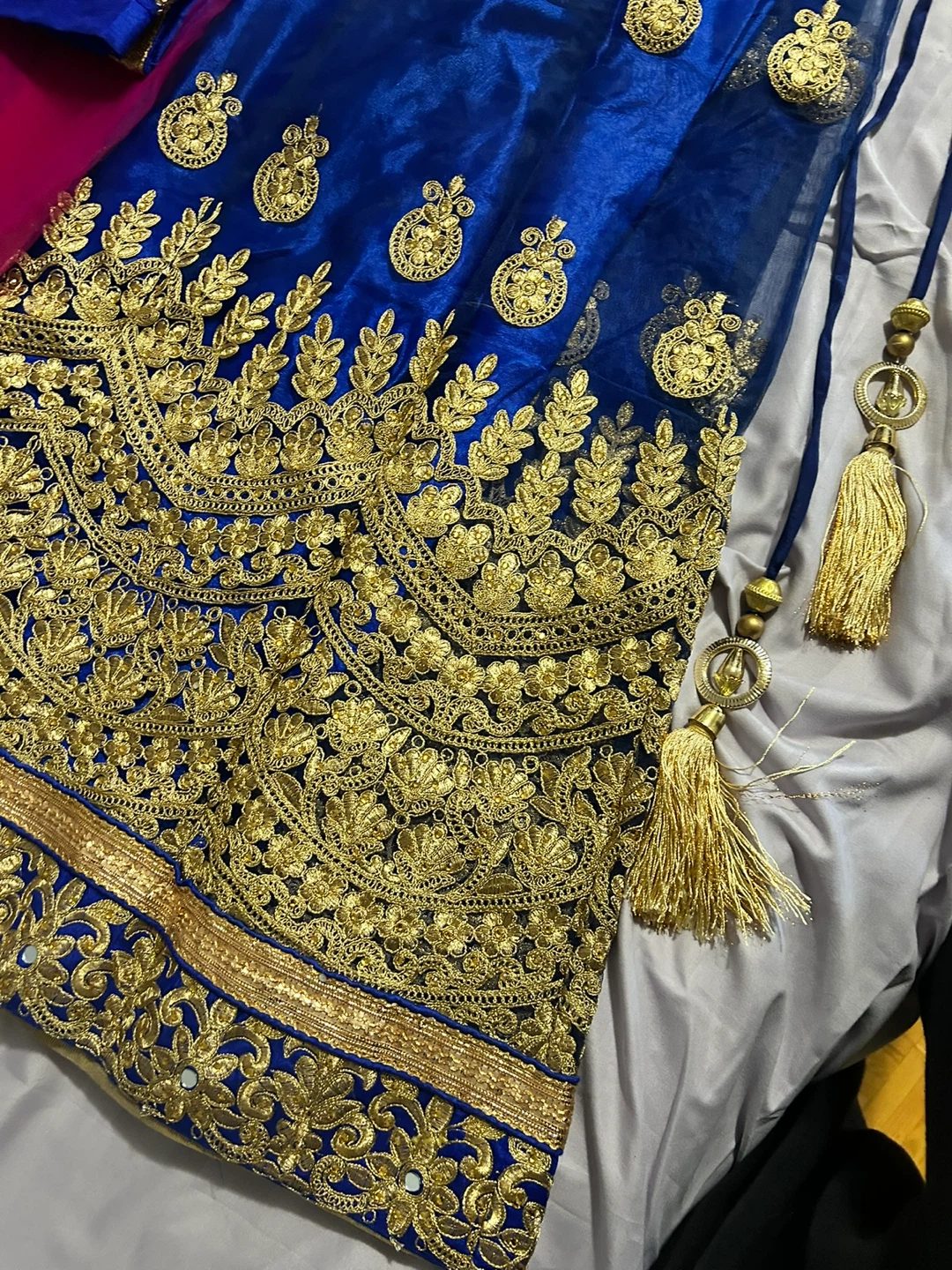 Blue and Gold Embroidered Indian Lehenga Choli Set - photo 2