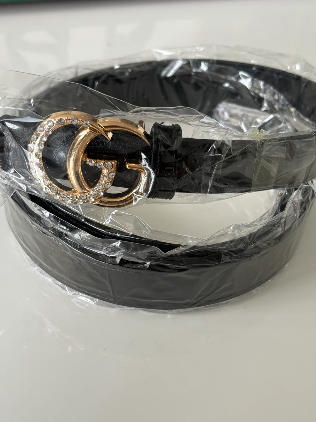 Women's Black Belt with Crystal GG Buckle