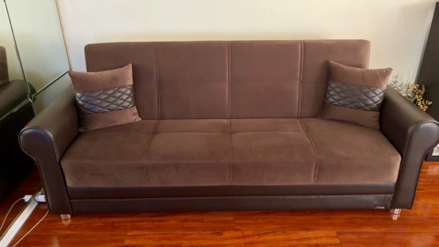 Brown Sofa Bed with Pillows