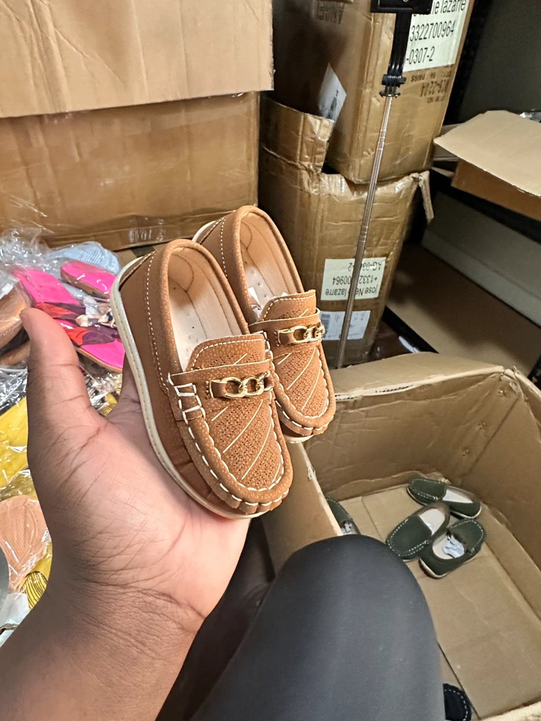 Brown Loafer Shoes with Gold Chain Accent - photo 2