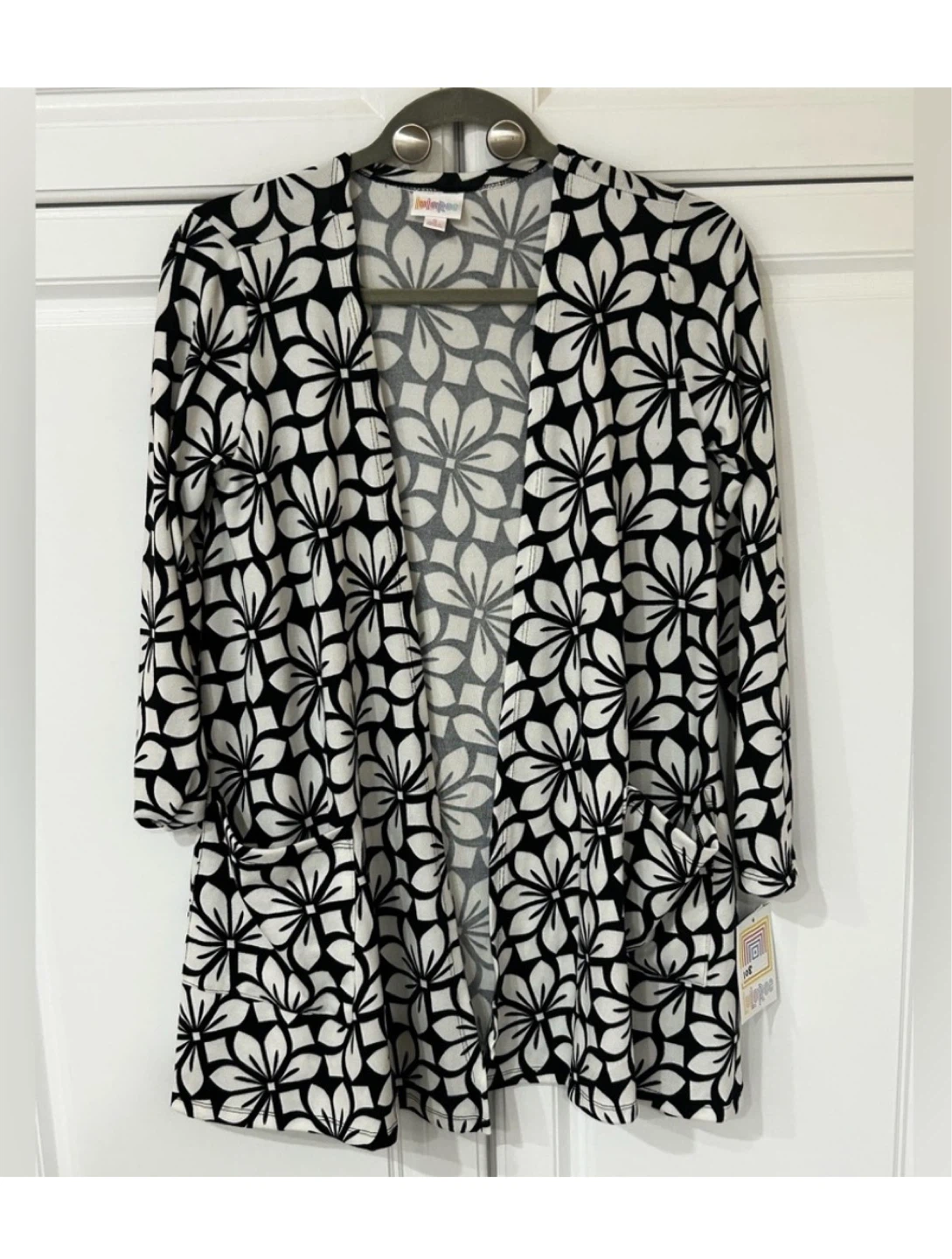 LuLaRoe Caroline Cardigan Size S Black and White Floral