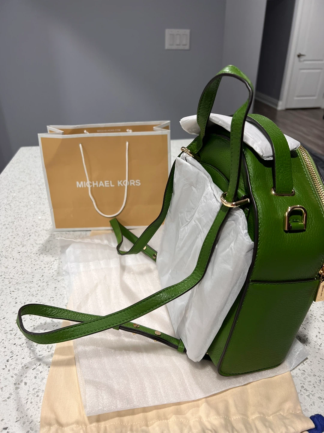 Michael Kors Green Leather Backpack with Flower Embellishments - photo 3