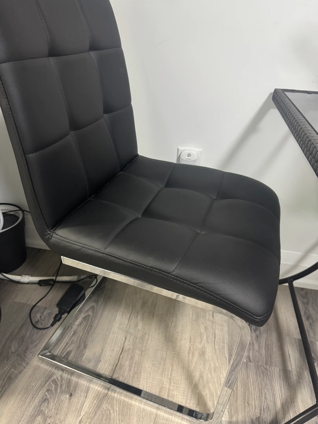 Black Faux Leather Dining Chair and folder table glass top table - photo 3