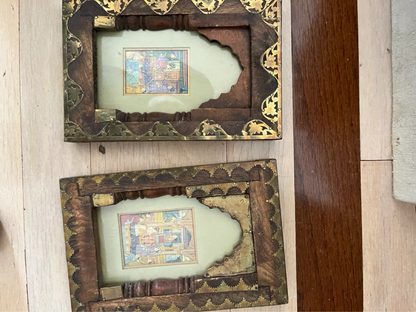 Set of 2 Decorative Wooden Photo Frames with Brass Accents