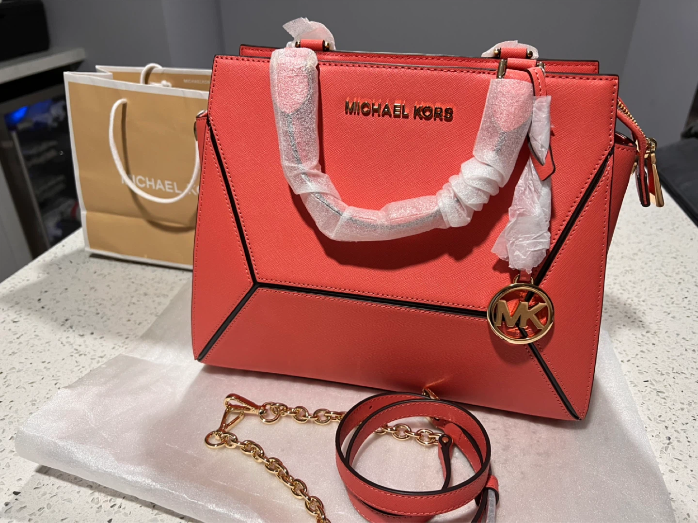 Michael Kors Coral Leather Satchel Handbag