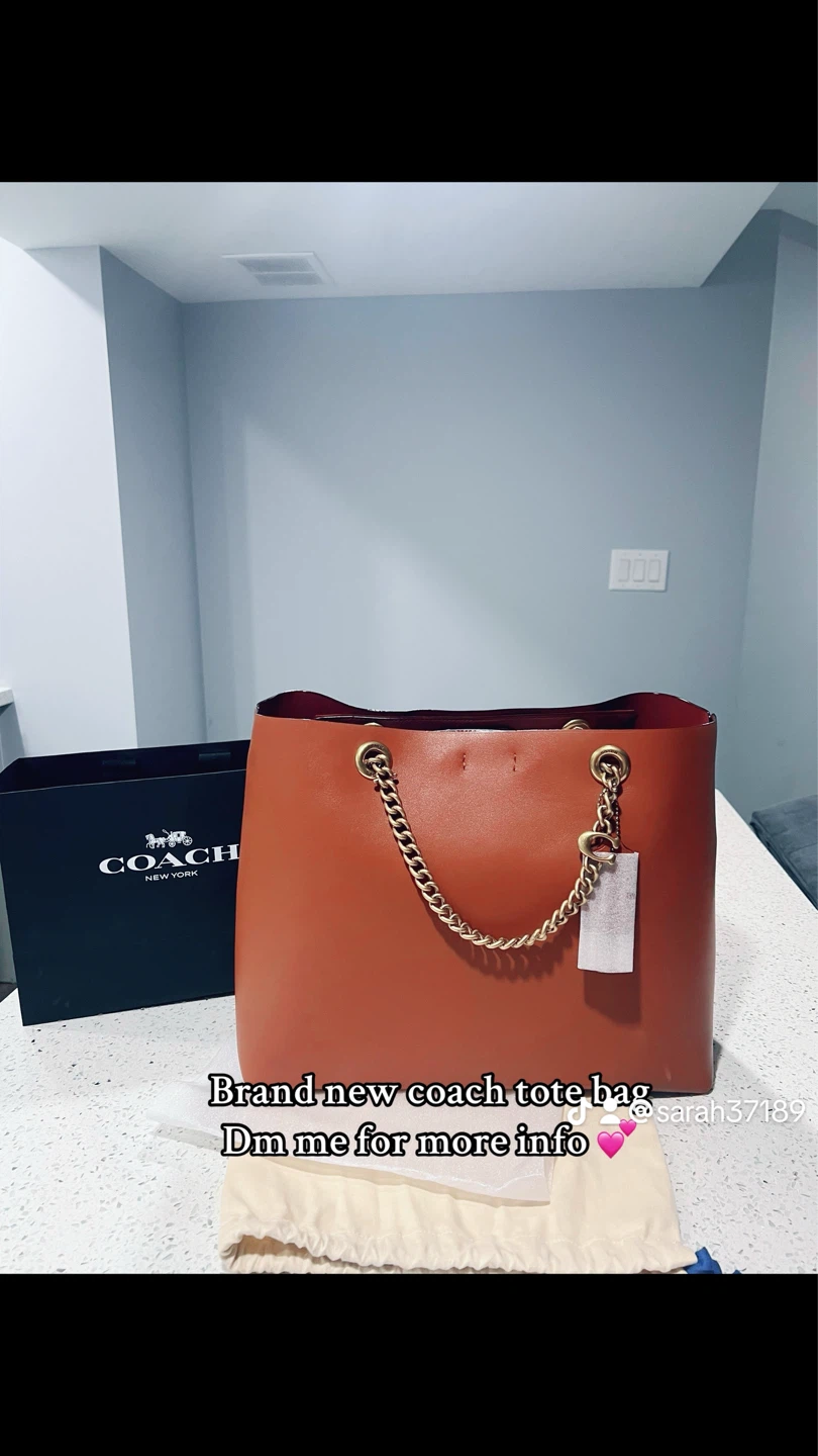 Coach Brown Leather Tote Bag with Gold Chain