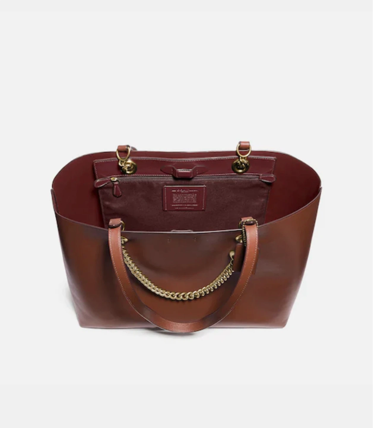 Coach Brown Leather Tote Bag with Gold Chain - photo 4