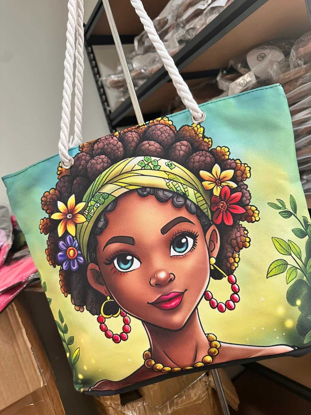 Tote Bag with Colorful African American Woman Graphic