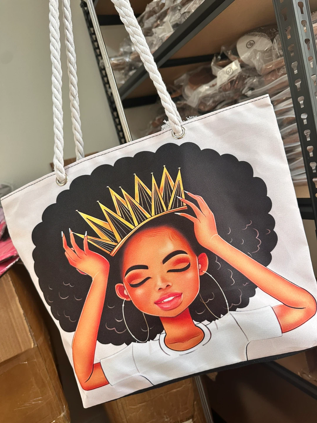 Tote Bag with Queen Graphic and Rope Handles
