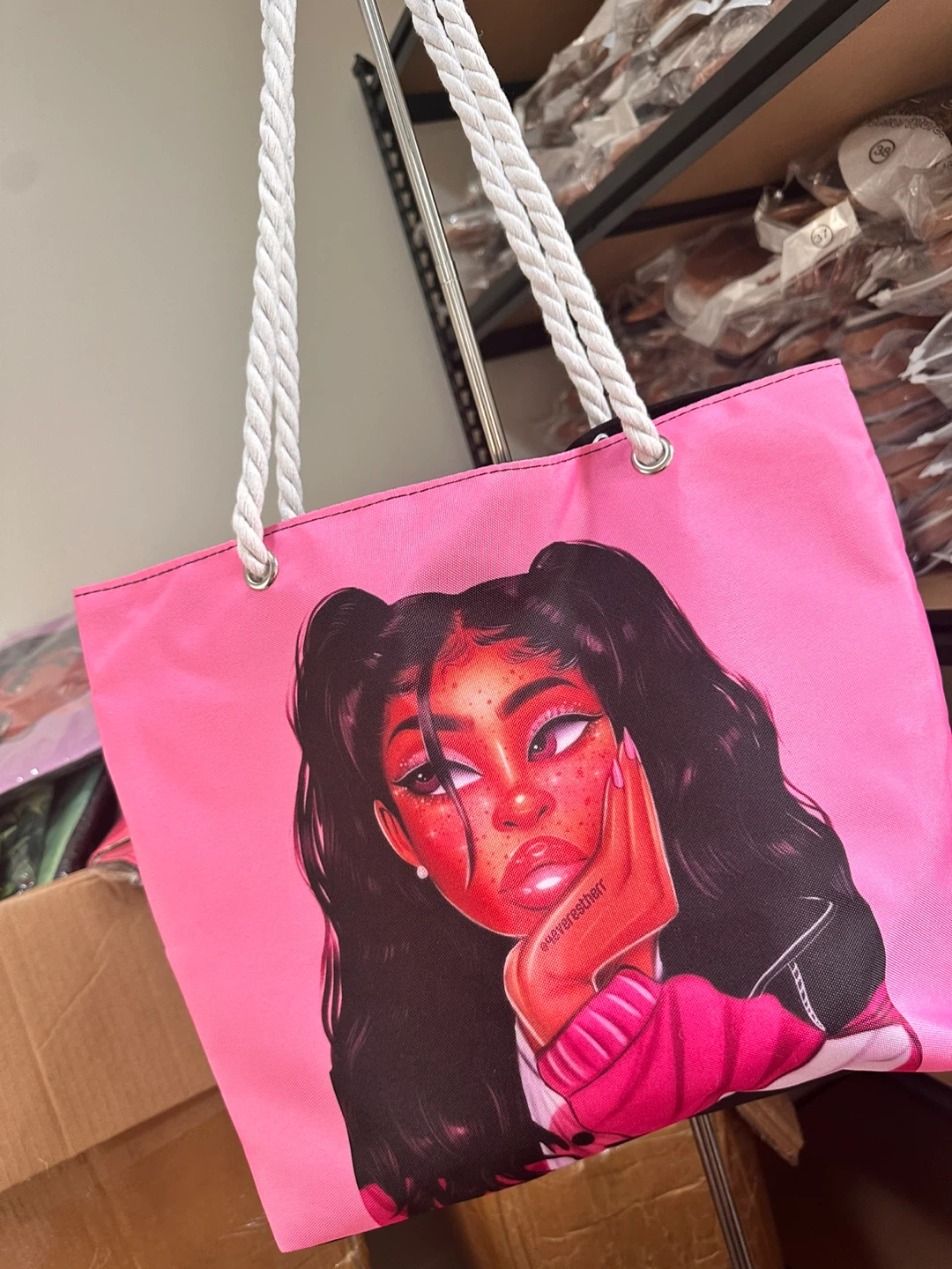 Pink Tote Bag with Graphic Art
