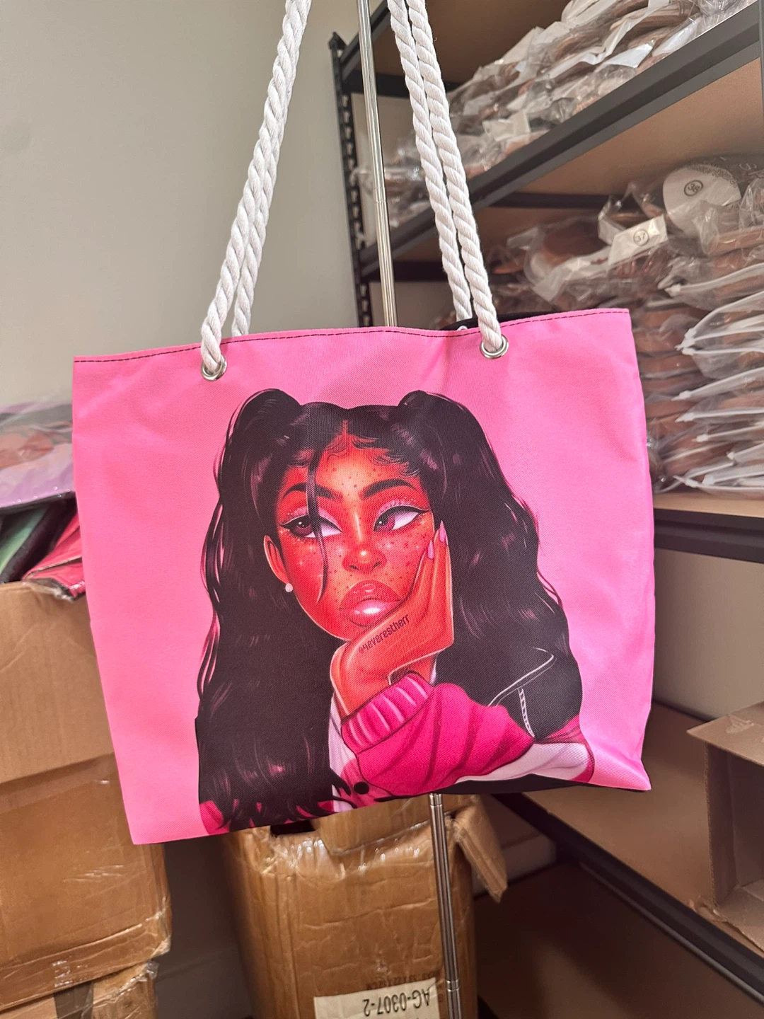 Pink Tote Bag with Graphic Art - photo 2