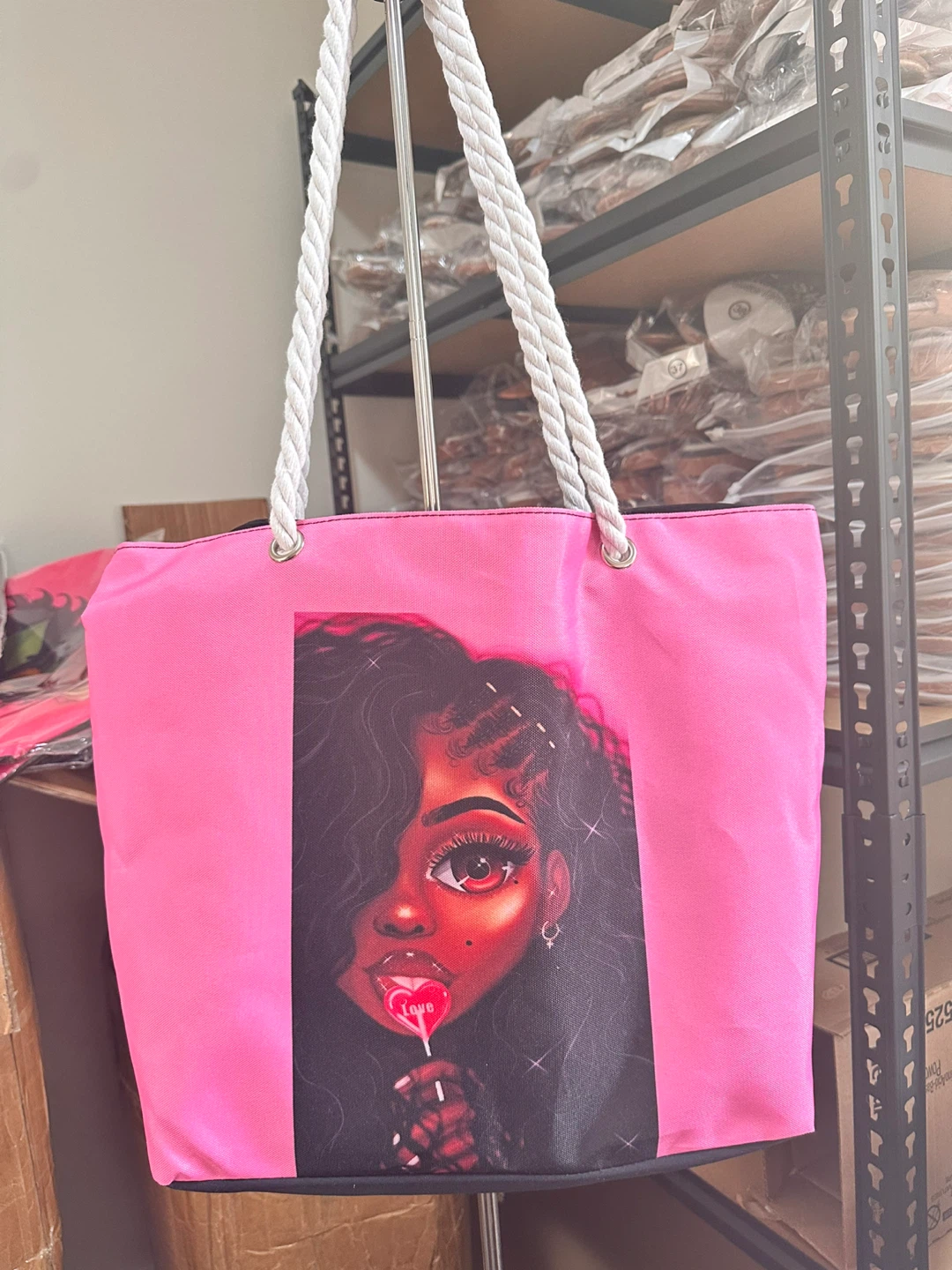 Pink Tote Bag with Graphic Print