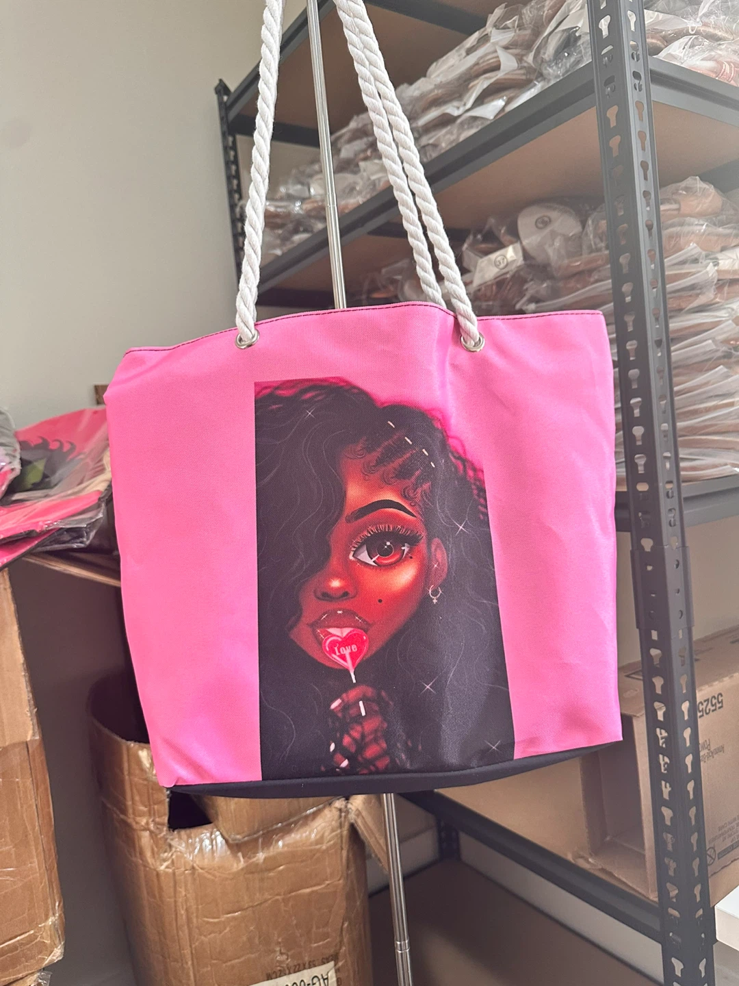 Pink Tote Bag with Graphic Print - photo 2