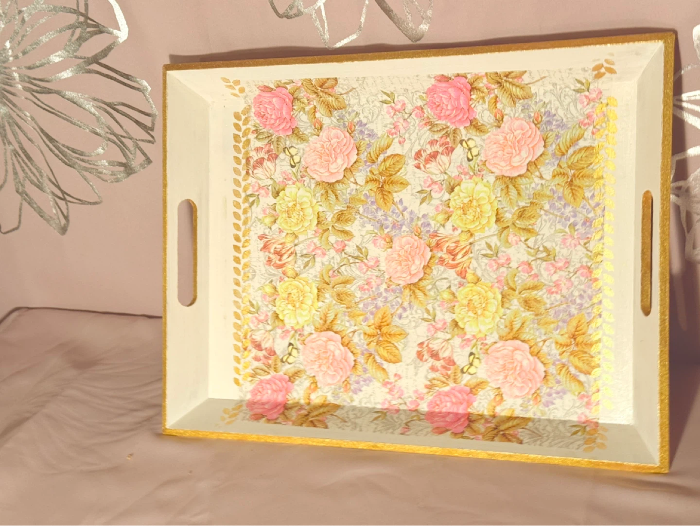 Floral decorative boards, tray, and holder