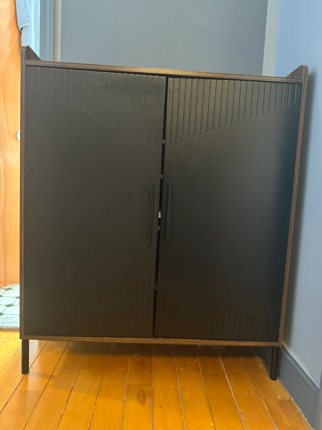 Black Cabinet with Wood Accents