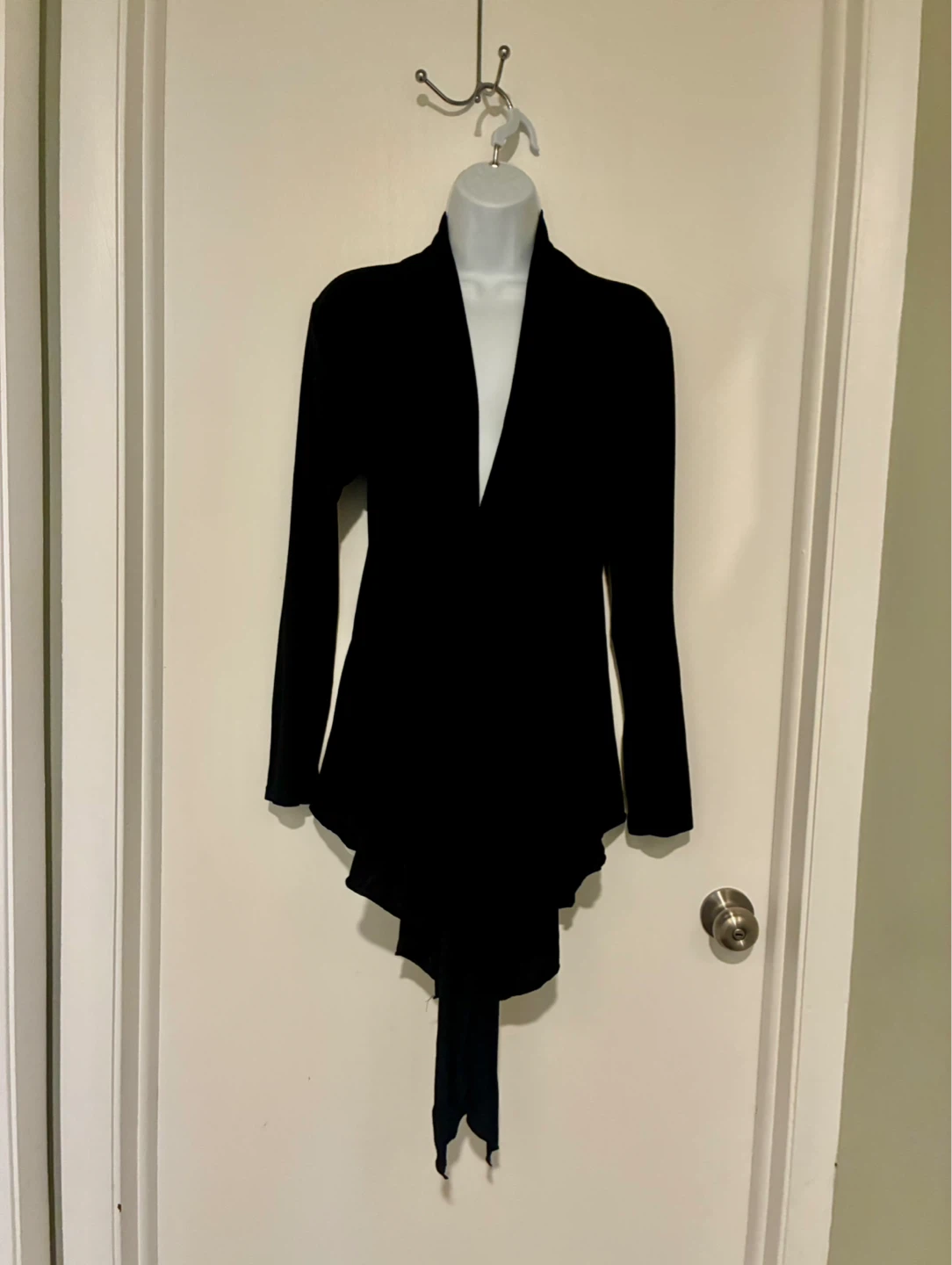 Black Asymmetrical Tie-Front Cardigan - photo 2