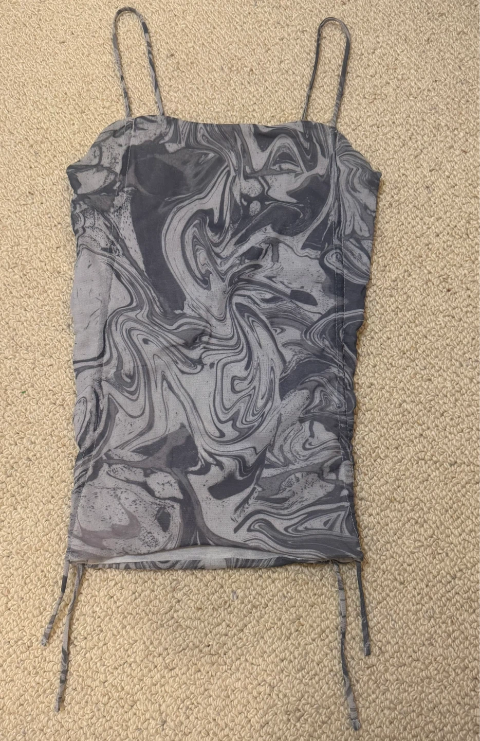 Urban Outfitters Grey Marble Mesh Ruched Tank Top