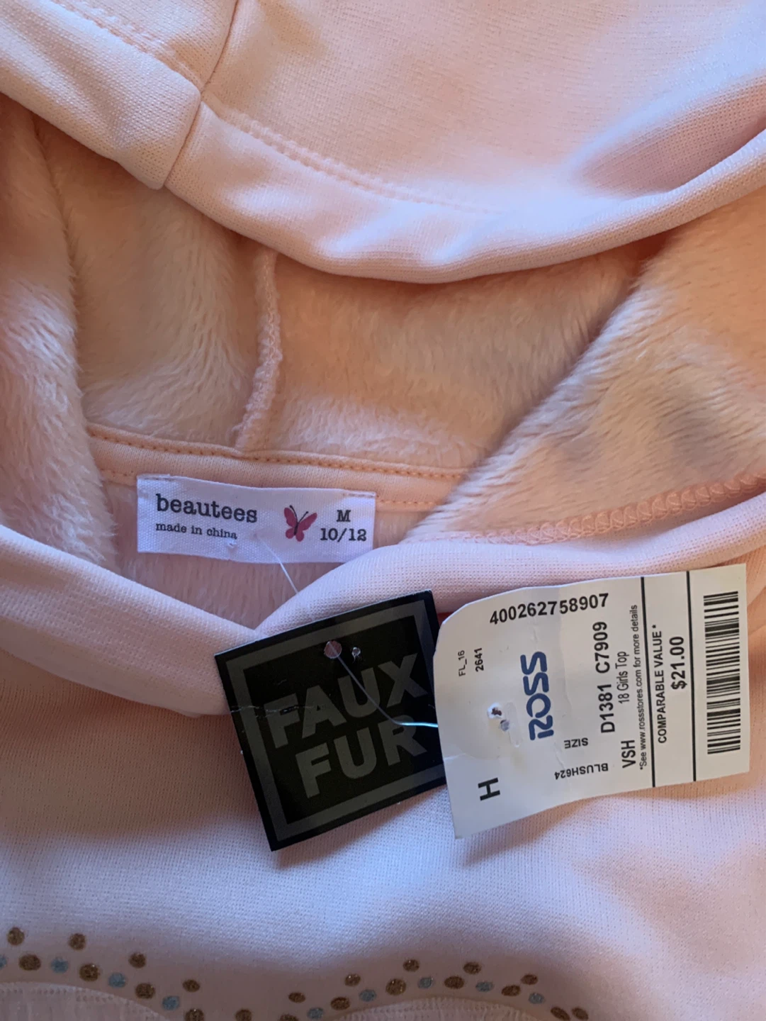 Beautes girls pink faux fur heart hoodie M 10/12 - photo 2