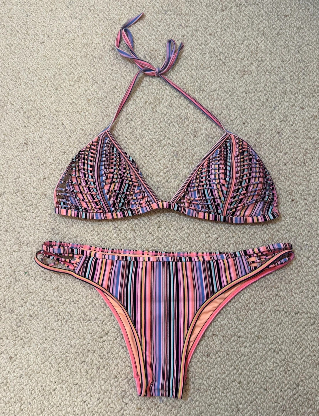Victoria's Secret Striped Halter Bikini Swimsuit M/M