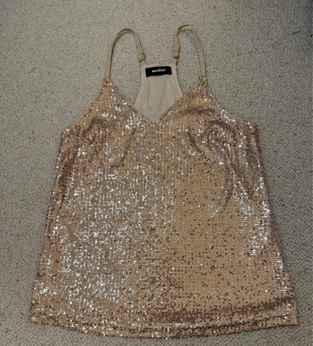 Miduco Sequin Cami Top - Rose Gold - Size S