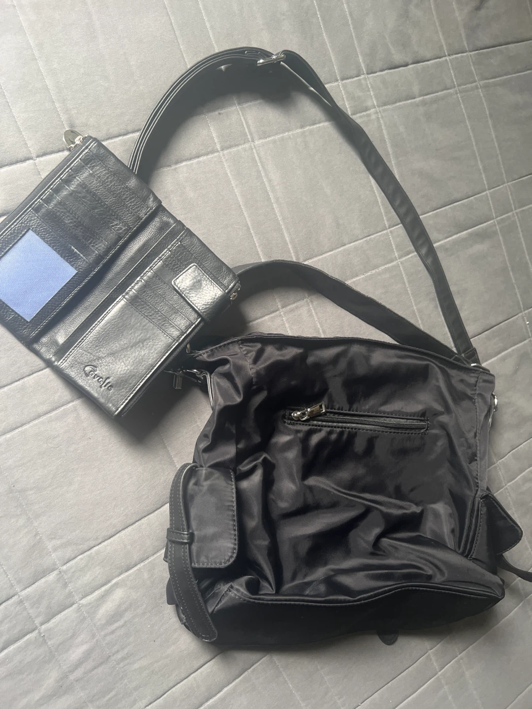 Black Nylon Crossbody Bag with Matching Wallet