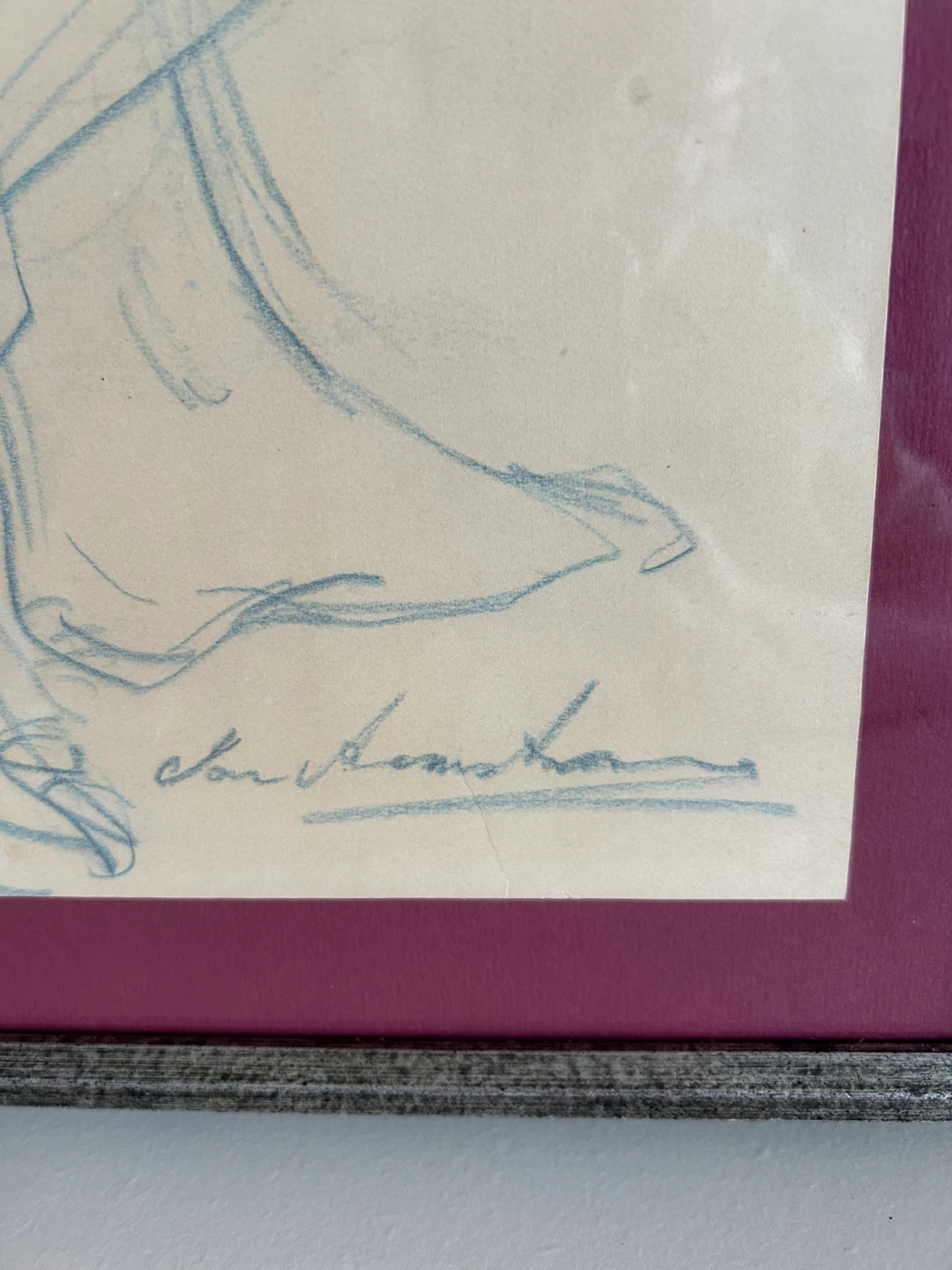 Large Framed Sketch of Seated Woman - photo 3