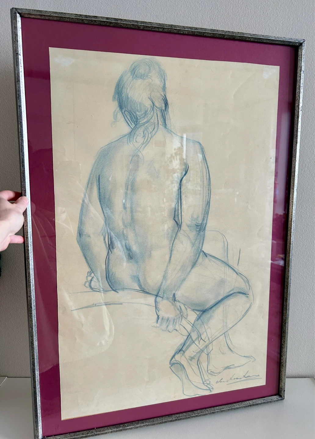 Large Framed Sketch of Seated Woman - photo 2