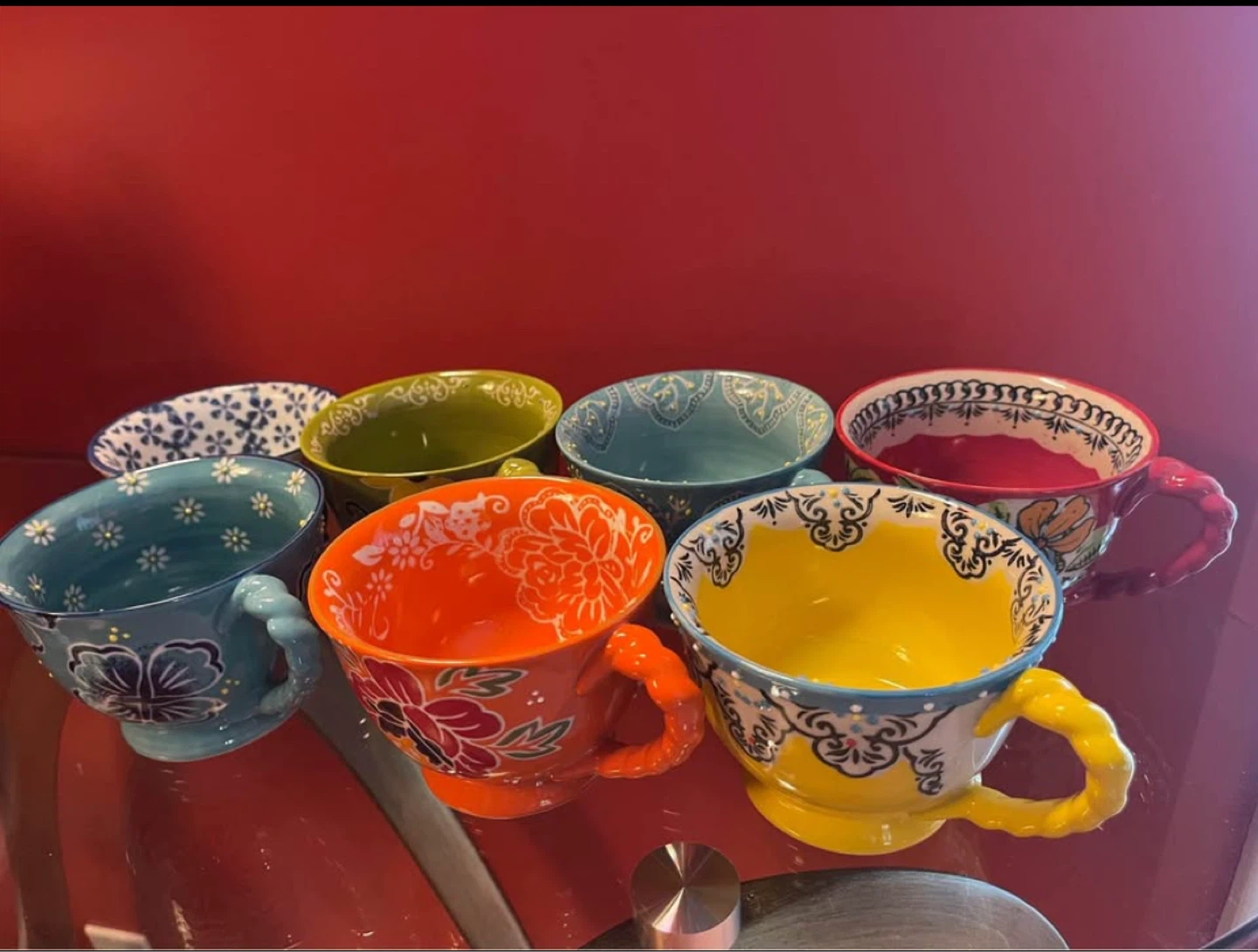 Set of 7 Decorative Ceramic Teacups