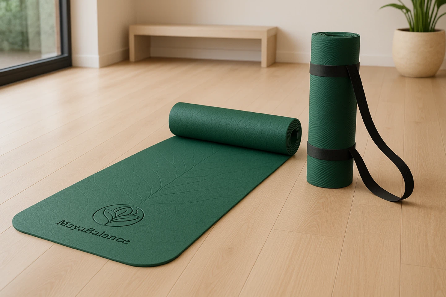 Eco friendly TPE Yoga Mat with Wide Strap -183 x61 cm, 6mm thick