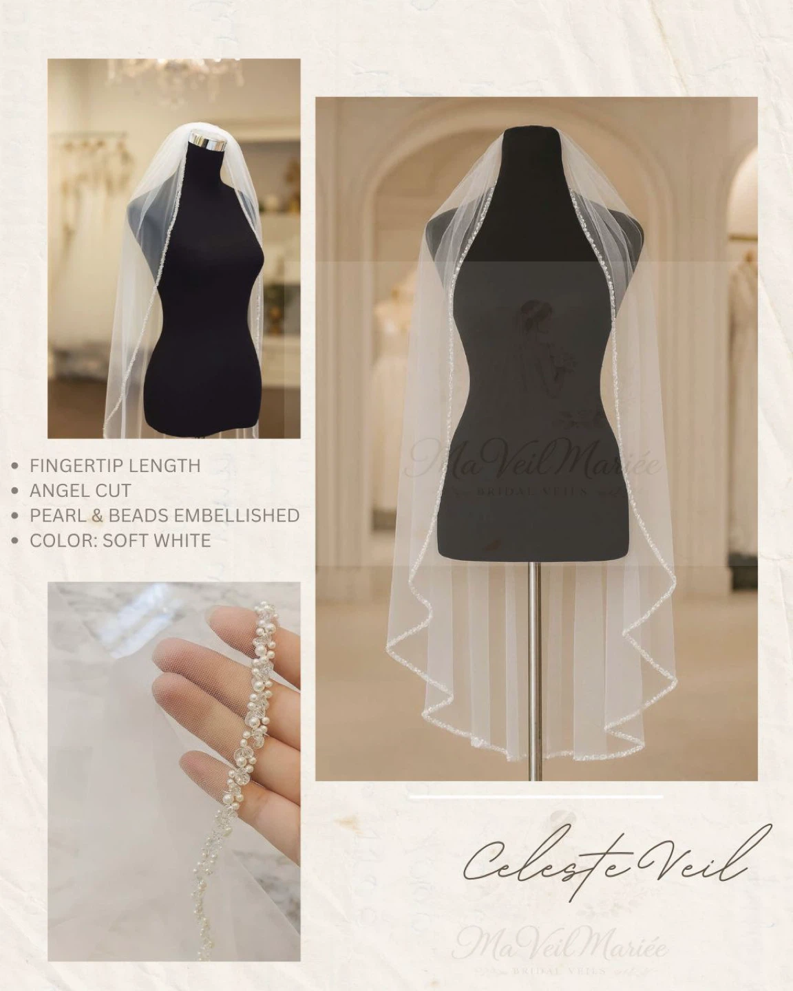 Beads & Pearls veil (fingertip and Floor length) brand new