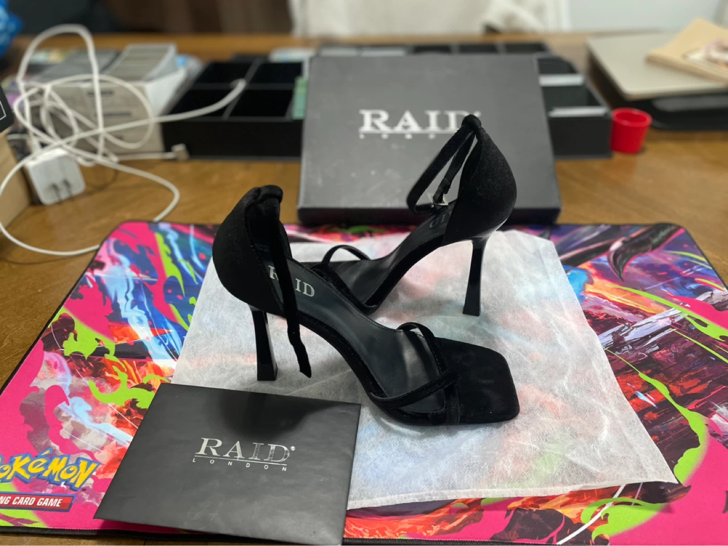 RAID London Black Suede Ankle Strap Heels