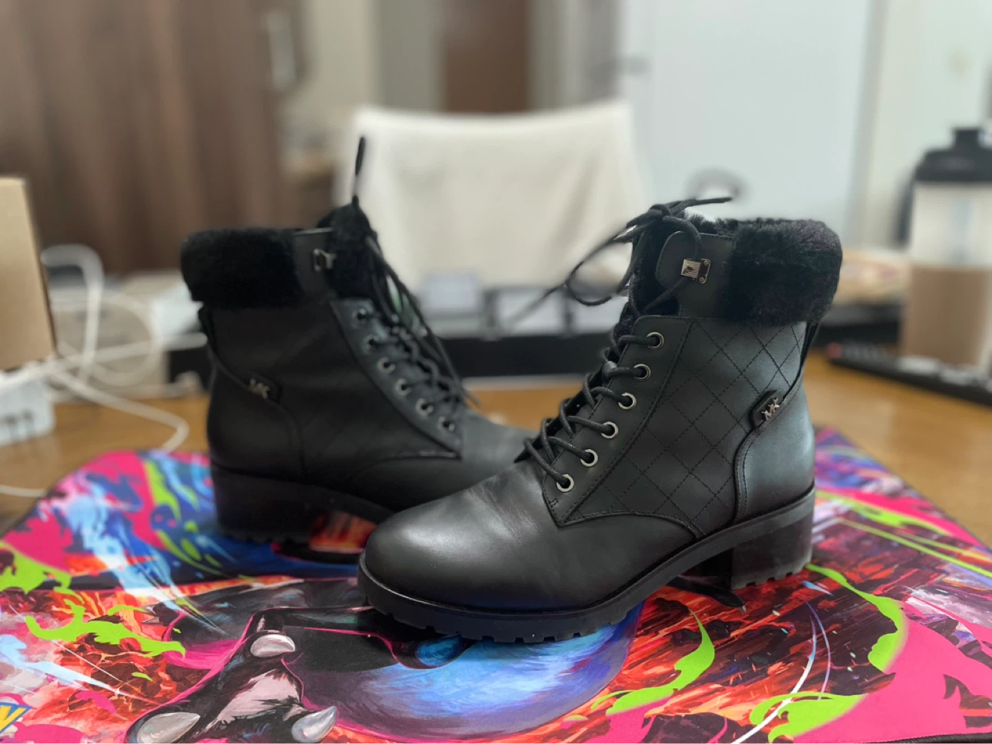 Michael Kors Black Leather Fur Lined Winter Boots