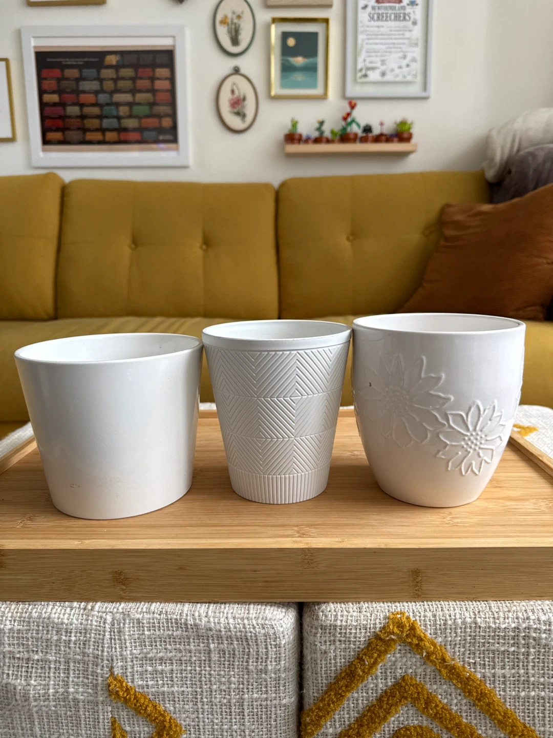 Set of 3 White Ceramic Plant Pots